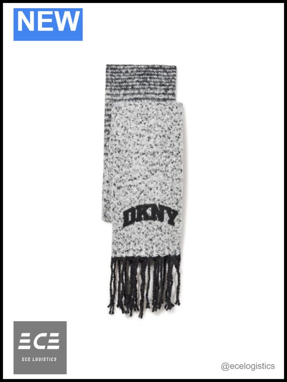 DKNY Woven Scarf Varsity Logo Eyelash Fringe Acrylic Warm